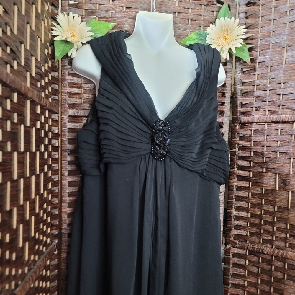 Adrianna Papell Portrait Collar Ruched Black Formal Dress Chiffon Women Size 16 - Picture 5 of 11